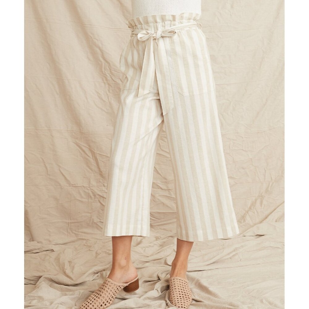 Marine Layer Caroline Pant Tan/White Stripe Small Wide Leg Capri Hemp Worn Once! - Picture 6 of 10